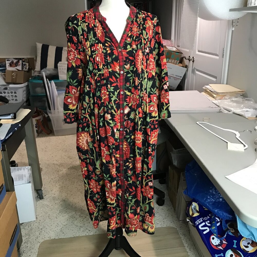 Vintage J. Peterman Woven floral Midi Dress Size L